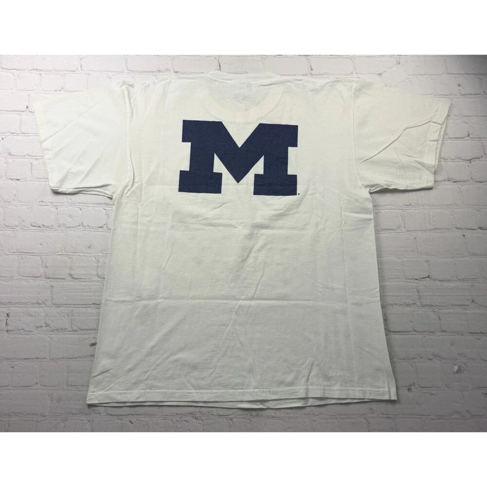 Vintage Nike University Michigan Wolverines Football T Shirt Vtg Swoosh Sport LG